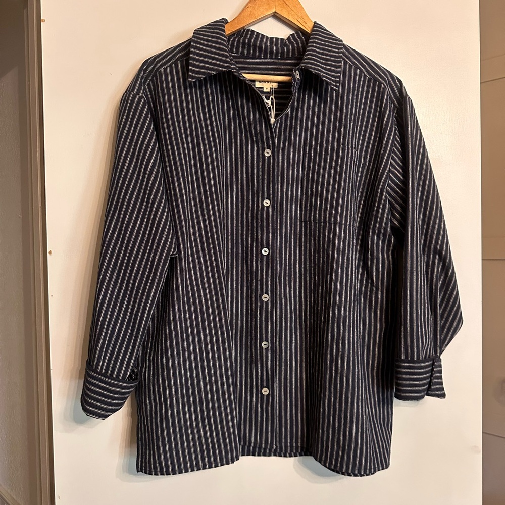 DONNI. Navy and White Striped Shirt